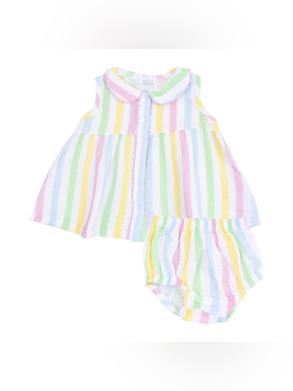 Angel Dear Ric Rac Stripe Pastel Peter Pan Collar Dress with Bloomers
